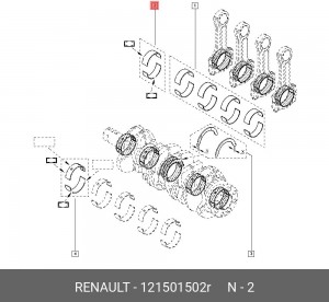 КОМПЛ ВКЛАДЫШЕЙ ШАТУНОВ 2ШТ (МЕТ) 121501502R RENAULT