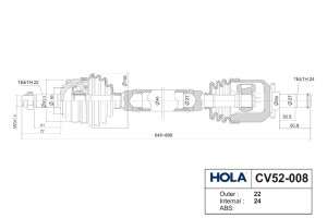 Привод для а/м ВАЗ 2108 (правый, длинный) "HOLA" CV52-008 HOLA
