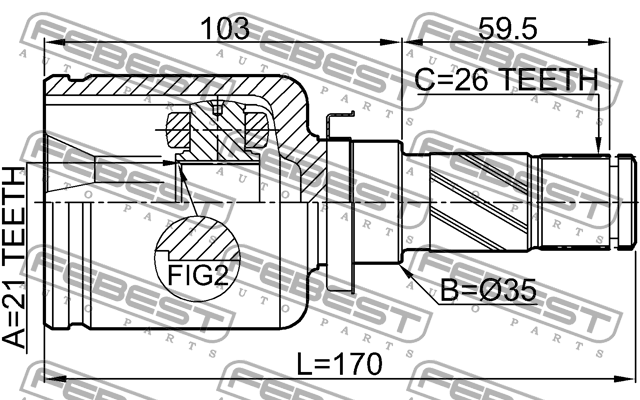 ШРУС внутренний левый 21x35x26 MAZDA 2 DE 2007-2014 0511-DY5WATLH 0511-DY5WATLH FEBEST
