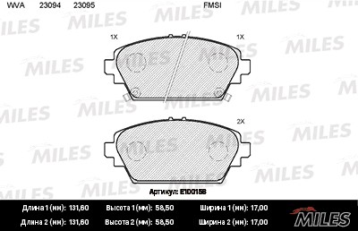 Колодки тормозные передние (без датчика + болты) (Смесь Semi-Metallic) NISSAN PR E100158 MILES