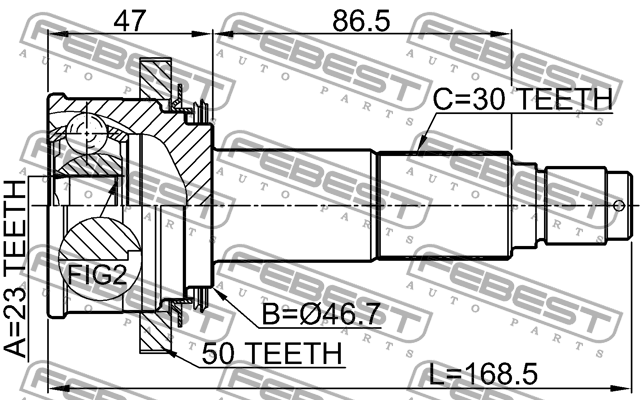 ШРУС наружный задний 23x46.7x30 0310-HRV4WDA50 FEBEST