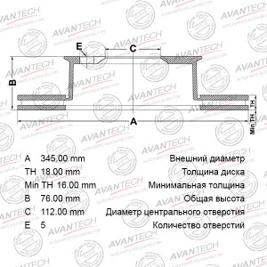 Диск тормозной задний правый AVANTECH (перфорированный) BR0268S AVANTECH
