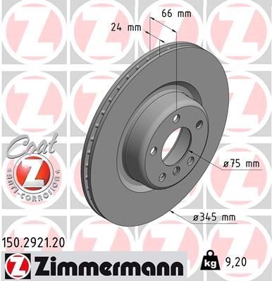 диск тормозной !задн. 345x24/66-5x120 \ BMW E81/E87/E90/F22/F32 1.8-2.0D 04> 150.2921.20 ZIMMERMANN