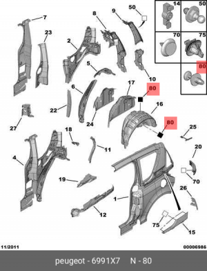 клипса крепежная заднего подкрылка!\ Citroen, Peugeot 6991 X7 CITROEN PEUGEOT