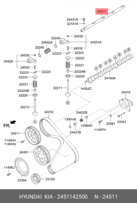 Ось HYUNDAI Porter дв.D4BF коромысел клапанов OE 2451142500 HYUNDAI KIA