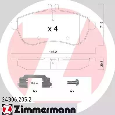 колодки дисковые !перед. 146x72x20 \MB W204 1.8-2.3 07> 24306.205.2 ZIMMERMANN