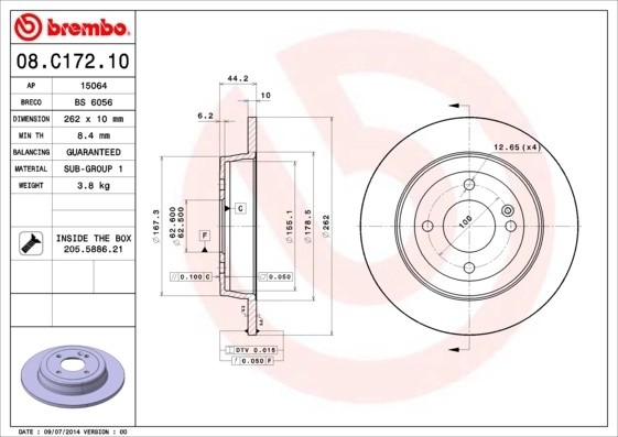 Диск тормозной 08.C172.10 08C17210 BREMBO