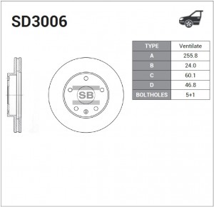 Диск тормозной DAEWOO Leganza (97-) (R15) передний (1шт.) SANGSIN SD3006 SANGSIN