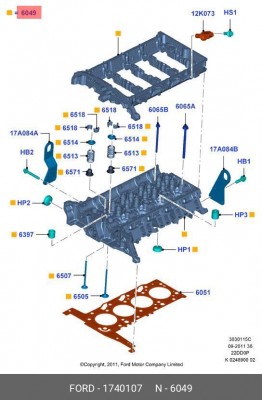 Головка блока FORD Transit (11-) цилиндров OE 1740107 FORD