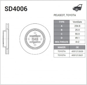Диск тормозной TOYOTA Corolla (02-) передний (1шт.) SANGSIN SD4006 SANGSIN