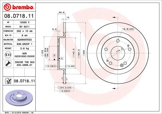 Диск тормозной 08.D718.11 08D71811 BREMBO