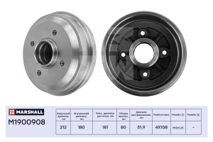 Тормозной барабан задн. Peugeot 106 I II 91-  206 98- M1900908 M1900908 MARSHALL
