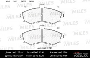 Колодки тормозные передние (без датчика) (Смесь Low-Metallic) (HYUNDAI Elantra 1 E400197 MILES