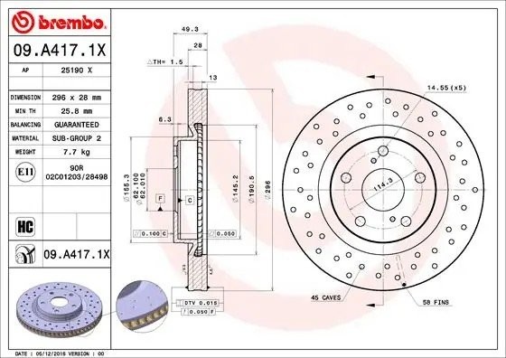 Диск перфорированный Brembo Xtra 09.A417.1X 09A4171X BREMBO