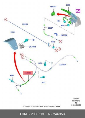 Трос стояночного тормоза FORD 2380513 2380513 FORD