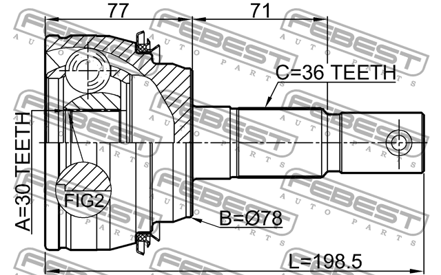 ШРУС наружный 30x78x36 TOYOTA SEQUOIA UCK6#/UPK6#/USK6# 2007- 0110-UCK50 0110-UCK50 FEBEST