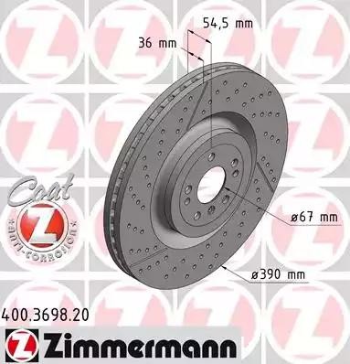 диск тормозной !перед. 390x36/54-5x112 \ MB W166/X166/C292 12> 400.3698.20 ZIMMERMANN