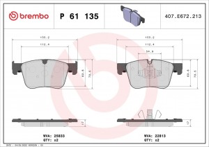 Комплект тормозных колодок с противошумной пластиной q BREMBO P 61 135 BREMBO