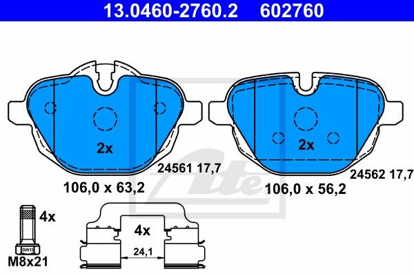 13.0460-2760.2 колодки дисковые задние!\ BMW E60/E61 2.0/F10/Z4 3.5i 05> 13.0460-2760.2 ATE