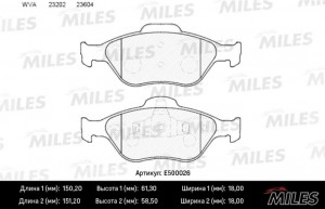 Колодки тормозные передние (Смесь CERAMIC серия PRO) FORD FIESTA 9501/01/FUSION  E500026 MILES