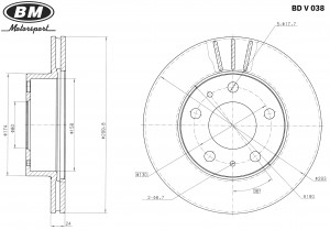 Диск тормозной передний вентилиреумый (1шт.)  BDV038 BDV038 BM MOTORSPORT
