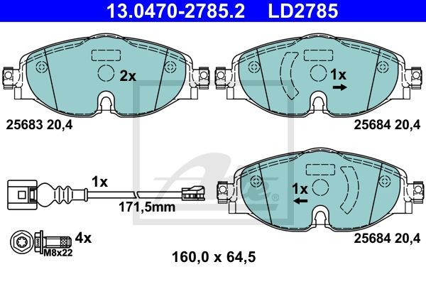 13.0470-2785.2 колодки дисковые передние!\ Audi A3, VW Golf VII 1.2TSI-1.8TFSI/2 13.0470-2785.2 ATE