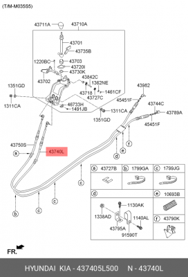 Трос КПП HYUNDAI HD65,78,БОГДАН дв.D4GA (T60S5) переключения OE 437405L500 HYUNDAI KIA