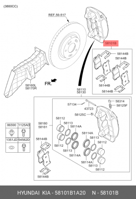 Колодки тормозные HYUNDAI Genesis (14-) (4WD) (R19) передние (4шт.) OE 58101B1A20 HYUNDAI KIA