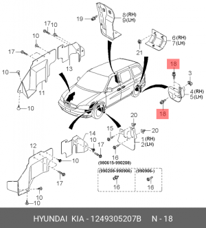 Винт HYUNDAI Accent (94-) крепления решетки радиатора OE 1249305207B HYUNDAI KIA