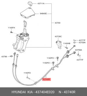Трос КПП KIA Bongo 3 (12-) (2WD) (2.5-A2) комплект OE 437404E020 HYUNDAI KIA