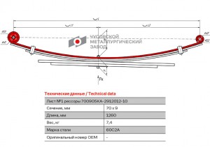 лист рессоры задняя! №1 \ KIA 700905KA291210110 OMK AUTO