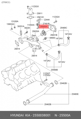 Термостат HYUNDAI Sonata 5,EF (2.0) OE 2550038001 HYUNDAI KIA