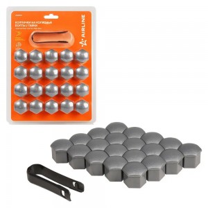 Колпачок болта колеса 21 мм. + съемник, пластик, серый (20 шт.) "AIRLINE" (матов AWBN16 AIRLINE