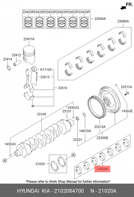 Вкладыши HYUNDAI HD250,270,500,Universe дв.D6CC/CA/CB38/41 коренные d+0.00 компл 2102084700 HYUNDAI KIA
