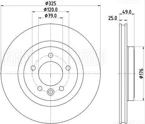 Диск торм. Land Rover Range Rover (12-)/Discovery (16-) зад. d=325 (окраш.) (DF  DF 240119 TRIALLI