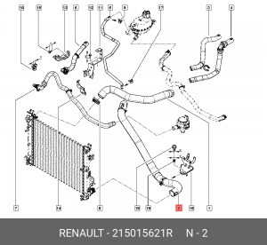 Патрубок RENAULT Duster,Sandero,Kaptur радиатора ОЕ 215015621R RENAULT