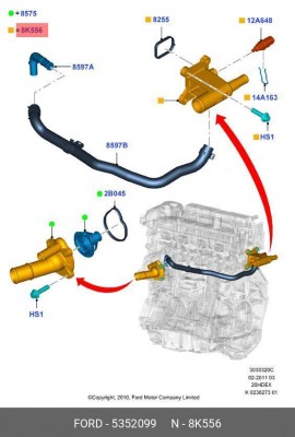 фланец системы охлаждения! \ Ford Focus III 11-19 5 352 099 FORD