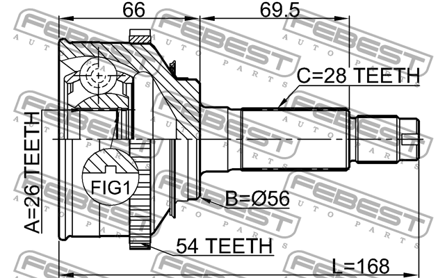 ШРУС внешний KIA CARNIVAL/SEDONA 99-05 2210-016A54 2210-016A54 FEBEST