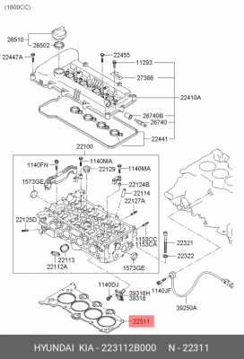 Прокладка головки блока HYUNDAI i30 (1.6),Santa Fe KIA Ceed OE 223112B000 HYUNDAI KIA