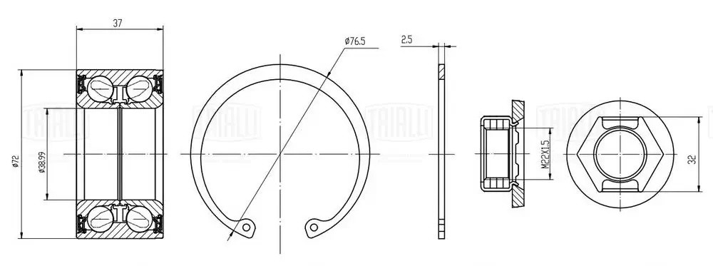 Подшипник ступицы Ford Focus I (98-)/Fiesta (01-) без ABS перед. (кмпл:подш./гай CS1078 TRIALLI