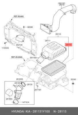 Фильтр воздушный KIA Picanto (11-) (1.0/1.2) OE 28113-1Y100 HYUNDAI KIA