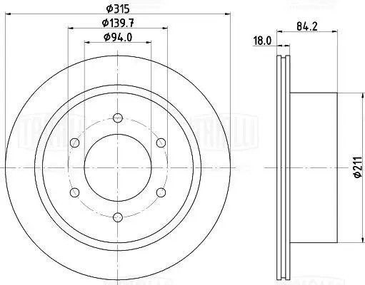 Диск торм. Mitsubishi Pajero Sport II (08-) зад. d=315 (DF 073412)  2шт DF073412 TRIALLI