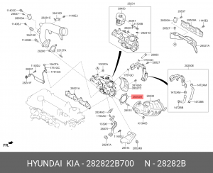 Прокладка HYUNDAI Veloster (11-) турбокомпрессора OE 282822B700 HYUNDAI KIA