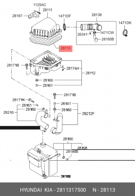 Фильтр воздушный HYUNDAI Matrix (01-) (1.5/1.6/1.8) OE 28113-17500 HYUNDAI KIA