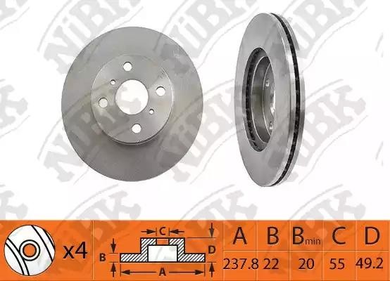 Диск тормозной TOYOTA Caldina (92-02) передний (1шт.) NIBK RN1484 NIBK