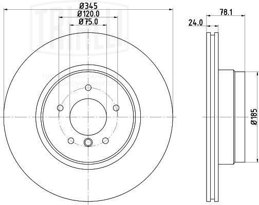 Диск торм. BMW X5 (E70) (07-)/(F15) (13-)/X6 (E71) (08-)/(F16) (14-) зад. d=345  DF 261504 TRIALLI