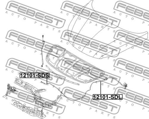 Тросик привода открывания замка капота KIA CERATO 2012- 12101-SDS 12101-SDS FEBEST