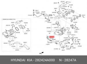 Прокладка HYUNDAI Starex H-1 (07-) KIA Bongo маслопровода (возвратн.) турбокомпр 282424A000 HYUNDAI KIA