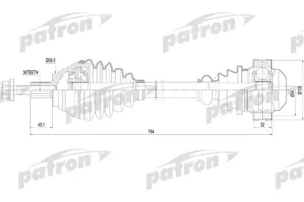 Вал привода AUDI A3 (03-) SKODA Octavia (04-) колеса переднего правого PATRON PDS0255 PATRON