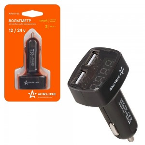 Вольтметр + 2USB 3,1A в прикуриватель 12-24В  AVM-D-02 AVM-D-02 AIRLINE